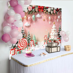 Lofaris Zuckersüßer Weihnachtshintergrund in Pastellfarben mit Geschenken, festliche Fotokulisse für Winterparty und Familienfotos