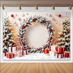 Lofaris Schneebedeckter Weihnachts-Hintergrund mit Beeren und Geschenken, winterliche Fotokulisse für Familienfotos und Partydekoration