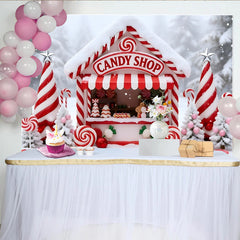 Lofaris Winterlicher Weihnachts-Süßwarenladen Hintergrund mit Zuckerstangen, winterliche Fotowand für festliche Fotoshootings und Dekoration