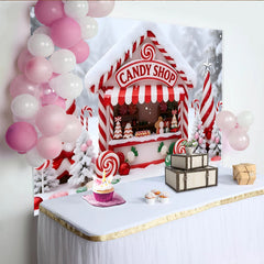 Lofaris Winterlicher Weihnachts-Süßwarenladen Hintergrund mit Zuckerstangen, winterliche Fotowand für festliche Fotoshootings und Dekoration