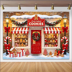 Lofaris Festlicher Weihnachtsbäckerei Hintergrund mit Lebkuchen und Schnee, winterliche Ladenfront Kulisse für Fotografie und Partydeko