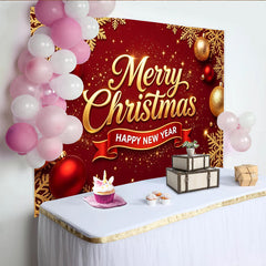 Lofaris Rot-goldener Weihnachtshintergrund mit Schneeflocken für Neujahrsfeier, festliche Kulisse für Partydekoration und Fotoshooting