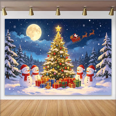 Lofaris Magischer verschneiter Weihnachtshintergrund mit Christbaum und Schneemännern, festliche Kulisse für Winterfotos und Weihnachtsfeiern