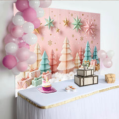 Lofaris Pastellfarbener Weihnachts-Hintergrund mit Sternen und Bäumen, festliche Winterkulisse für Fotoshootings und Partys