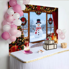 Lofaris Gemütlicher Weihnachts-Hintergrund mit Schneemann und festlicher Dekoration, winterliche Fotokulisse für Partydekoration
