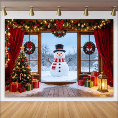 Lofaris Gemütlicher Weihnachts-Hintergrund mit Schneemann und festlicher Dekoration, winterliche Fotokulisse für Partydekoration