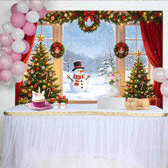 Lofaris Festlicher Weihnachtshintergrund mit Schneemann und Weihnachtsbaum, winterliche Kulisse für Familienfotos und Partydekoration
