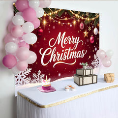 Lofaris Froher Weihnachtshintergrund mit roten Kugeln und Lichterketten, festliche Fotowand für Familienfotos und Winterparty Dekoration