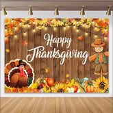 Lofaris Happy Thanksgiving Holz Hintergrund mit Herbstblättern und Sonnenblumen, festliche Erntedank-Kulisse für Partydekoration