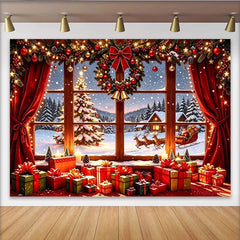 Lofaris Festlicher Weihnachtsfenster-Hintergrund mit verschneiter Landschaft und Weihnachtsmann, perfekte Kulisse für Familienfotos