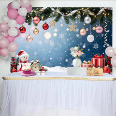 Lofaris Festlicher Weihnachts-Hintergrund mit Schneemann, Geschenken und Schnee, winterliche Fotowand für festliche Fotoshootings