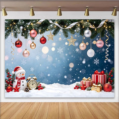Lofaris Festlicher Weihnachts-Hintergrund mit Schneemann, Geschenken und Schnee, winterliche Fotowand für festliche Fotoshootings