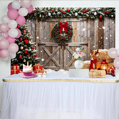 Lofaris Rustikaler Weihnachts-Hintergrund mit Holzwand und Schnee, festliche Kulisse für Fotoshootings und Winterdekorationen