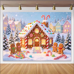 Lofaris Winterlicher Lebkuchenhaus Weihnachts-Hintergrund mit Zuckerstangen, festliche Fotokulisse für Familienfotos