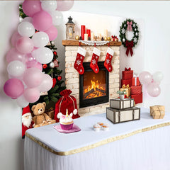 Lofaris Festlicher Weihnachtshintergrund mit Kamin und Weihnachtsbaum, gemütliche Kulisse für Winterfeier und Familienfotos