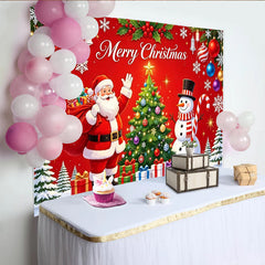 Lofaris Fröhlicher Weihnachts-Hintergrund mit Weihnachtsmann Schneemann und Tannenbaum, festliche Fotowand für Winterparty Dekoration