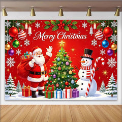 Lofaris Fröhlicher Weihnachts-Hintergrund mit Weihnachtsmann Schneemann und Tannenbaum, festliche Fotowand für Winterparty Dekoration