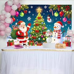 Lofaris Fröhlicher Weihnachtshintergrund mit Weihnachtsmann Schneemann und Tannenbaum, festliche Kulisse für Winterparty