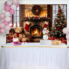 Lofaris Gemütlicher Weihnachts-Hintergrund mit Kamin und Weihnachtsbaum, festliche Fotokulisse für Familienfotos und Winterdekoration