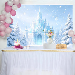 Lofaris Winterlicher Eisschloss Fotohintergrund mit Schneeflocken und blauen Tönen, märchenhafte Kulisse für Winterfotografie