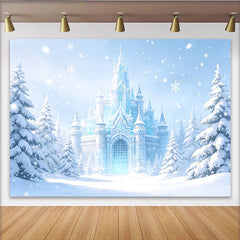 Lofaris Winterlicher Eisschloss Fotohintergrund mit Schneeflocken und blauen Tönen, märchenhafte Kulisse für Winterfotografie
