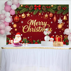 Lofaris Roter Weihnachts-Hintergrund, goldener Merry Christmas Schriftzug, Weihnachtsmann Schneemann Geschenke, festliche Fotokulisse