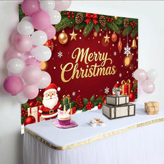 Lofaris Roter Weihnachts-Hintergrund, goldener Merry Christmas Schriftzug, Weihnachtsmann Schneemann Geschenke, festliche Fotokulisse