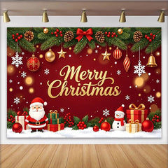 Lofaris Roter Weihnachts-Hintergrund, goldener Merry Christmas Schriftzug, Weihnachtsmann Schneemann Geschenke, festliche Fotokulisse