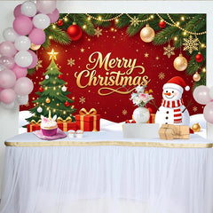 Lofaris Roter Weihnachts-Hintergrund mit Schneemann, Weihnachtsbaum und Geschenken, festliche Kulisse für Winterpartys