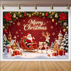 Lofaris Roter Weihnachtshintergrund mit Weihnachtsmann und Rentier, winterliche Fotowand für Fotoshooting und Partydekoration