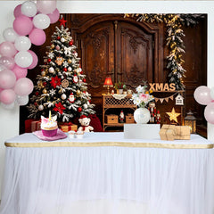 Lofaris Festlicher Weihnachts-Hintergrund mit Tannenbaum und Geschenken, rustikale Fotokulisse für Familienfotos und Winterpartys