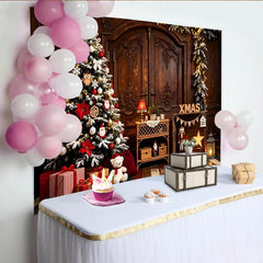 Lofaris Festlicher Weihnachts-Hintergrund mit Tannenbaum und Geschenken, rustikale Fotokulisse für Familienfotos und Winterpartys
