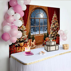 Lofaris Gemütlicher Weihnachtshintergrund mit Tannenbäumen und Schneelandschaft, festliche Kulisse für Winterfotoshootings und Familienfeiern