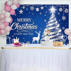 Lofaris Blau Silber glitzernder Weihnachtshintergrund mit Weihnachtsbaum und Rentier, festliche Fotokulisse für Winterwunderland Dekoration