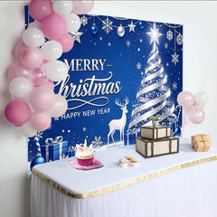 Lofaris Blau Silber glitzernder Weihnachtshintergrund mit Weihnachtsbaum und Rentier, festliche Fotokulisse für Winterwunderland Dekoration