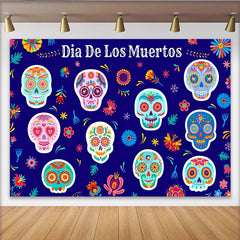 Lofaris Bunter Dia de los Muertos Hintergrund mit Zuckerschädeln und Blumen, festliche Fotokulisse für mexikanische Feiern und Fotoshootings