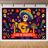 Lofaris Bunter Día de Muertos Hintergrund mit Skelett und Sombrero, festliche mexikanische Fotowand für Feierlichkeiten