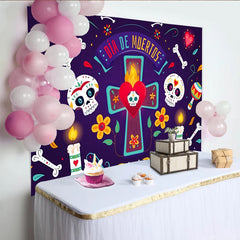 Lofaris Bunter Día de Muertos Hintergrund mit Totenköpfen und Kerzen, mexikanische Festdekoration für Partys und Feiern