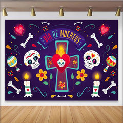 Lofaris Bunter Día de Muertos Hintergrund mit Totenköpfen und Kerzen, mexikanische Festdekoration für Partys und Feiern