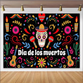 Lofaris Farbenfroher Día de los Muertos Hintergrund mit Zuckerschädel und Maracas, festliche mexikanische Fotowand für Party Dekoration