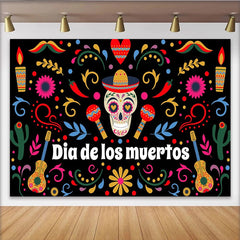 Lofaris Farbenfroher Día de los Muertos Hintergrund mit Zuckerschädel und Maracas, festliche mexikanische Fotowand für Party Dekoration