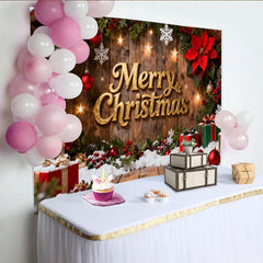 Lofaris Rustikales Holz Frohe Weihnachten Fotohintergrund Stechpalme Schnee Deko