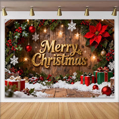 Lofaris Rustikales Holz Frohe Weihnachten Fotohintergrund Stechpalme Schnee Deko