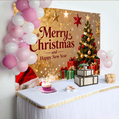 Lofaris Gold Glitzer Frohe Weihnachten Neujahr Fotohintergrund Baum Geschenke