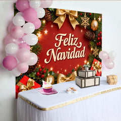 Lofaris Rot Grün Weihnachtskranz Feliz Navidad Fotohintergrund Gold Ornamente