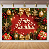 Lofaris Rot Grün Weihnachtskranz Feliz Navidad Fotohintergrund Gold Ornamente