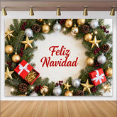 Lofaris Feliz Navidad Weihnachtskranz Fotohintergrund Gold Silber Ornamente Deko