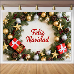 Lofaris Feliz Navidad Weihnachtskranz Fotohintergrund Gold Silber Ornamente Deko