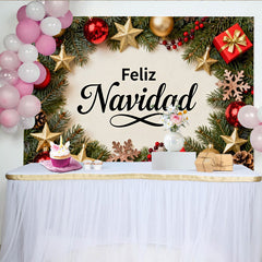 Lofaris Feliz Navidad Feiertag Fotohintergrund Rot Gold Ornamente Kiefernzweige