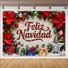 Lofaris Feliz Navidad Weihnachten Fotohintergrund Weihnachtssterne Geschenke Deko